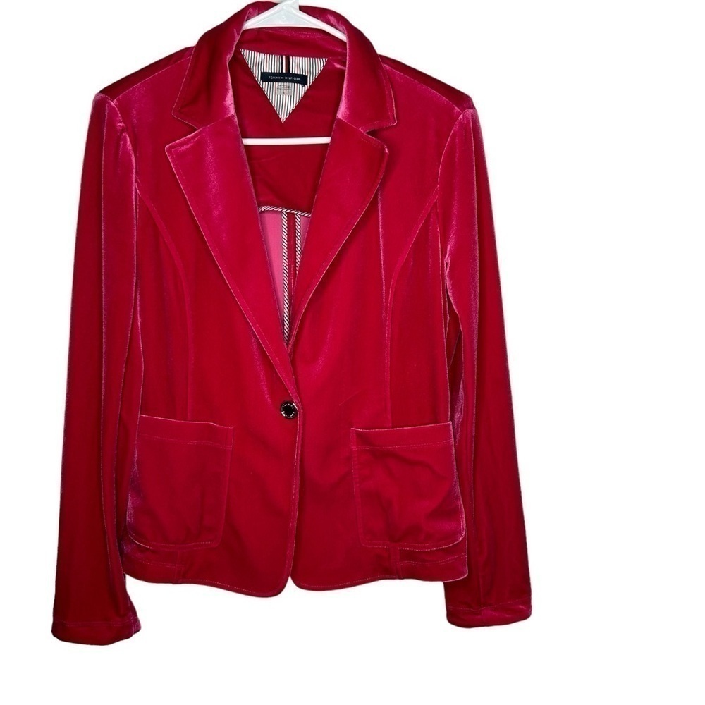 Tommy Hilfiger Women’s Velour Pink Blazer Jacket Size 6 L/S
